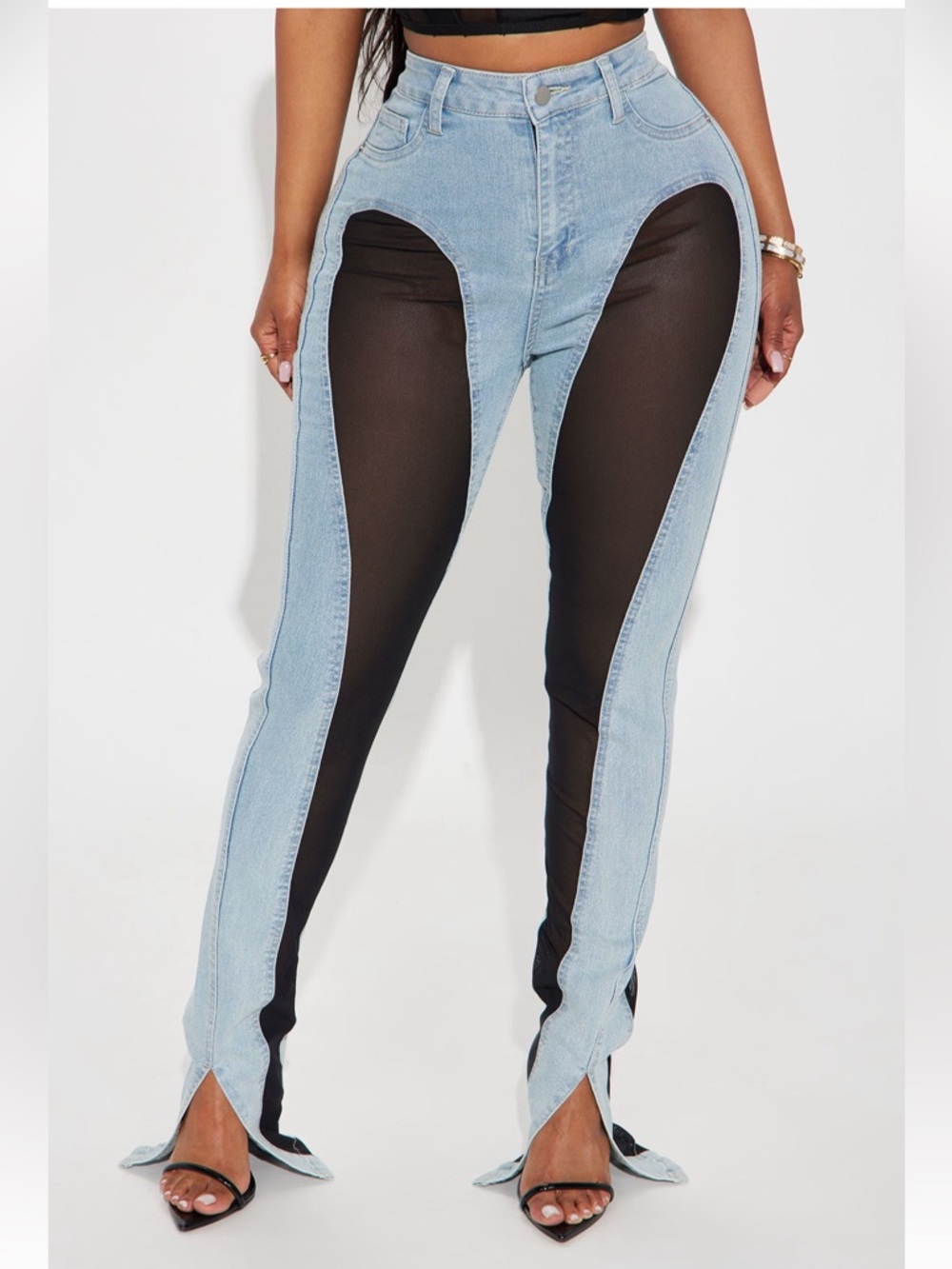 Switching Gears Stretch Split Hem Bootcut Jeans - Light Wash